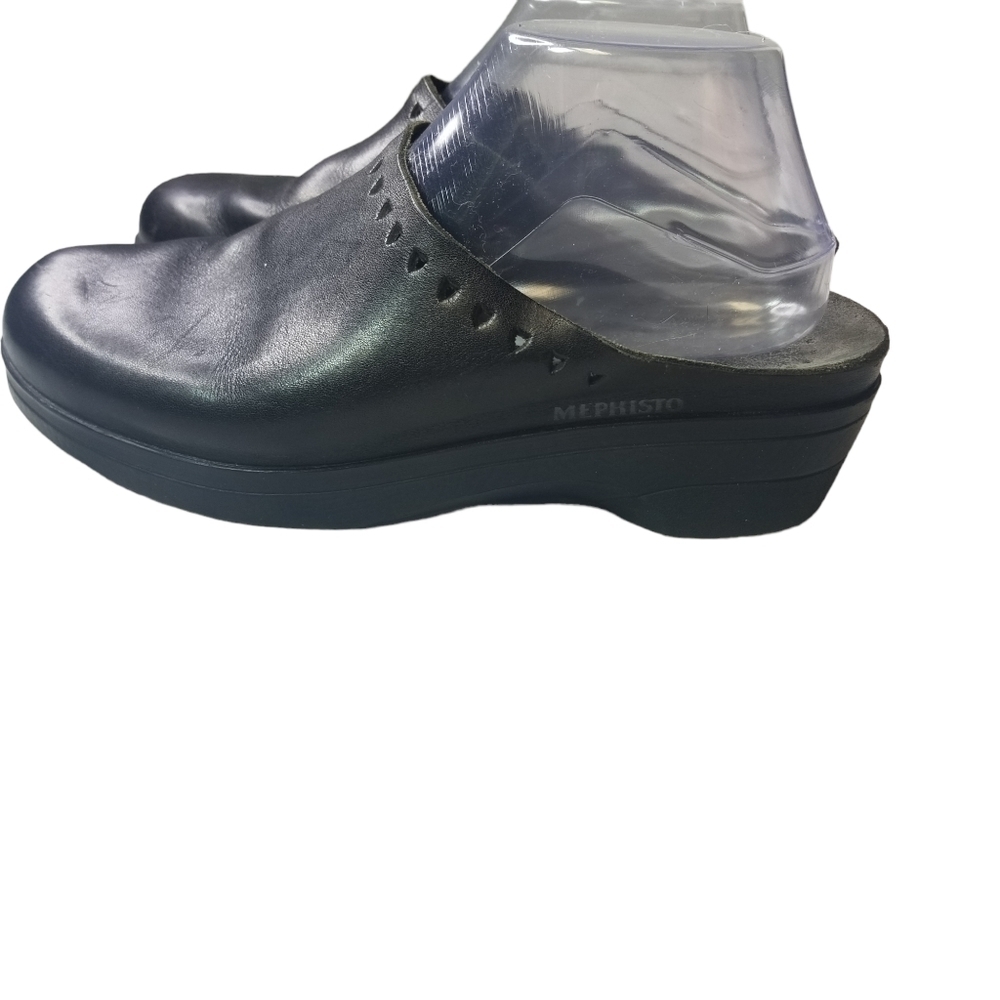 Mephisto Women's Black Leather Slip-On Clog Mules